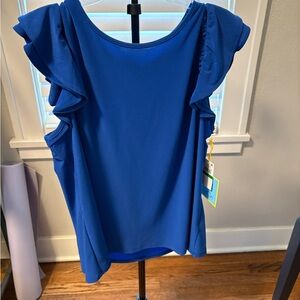 CeCe Vibrant Blue Ruffle Sleeve Blouse